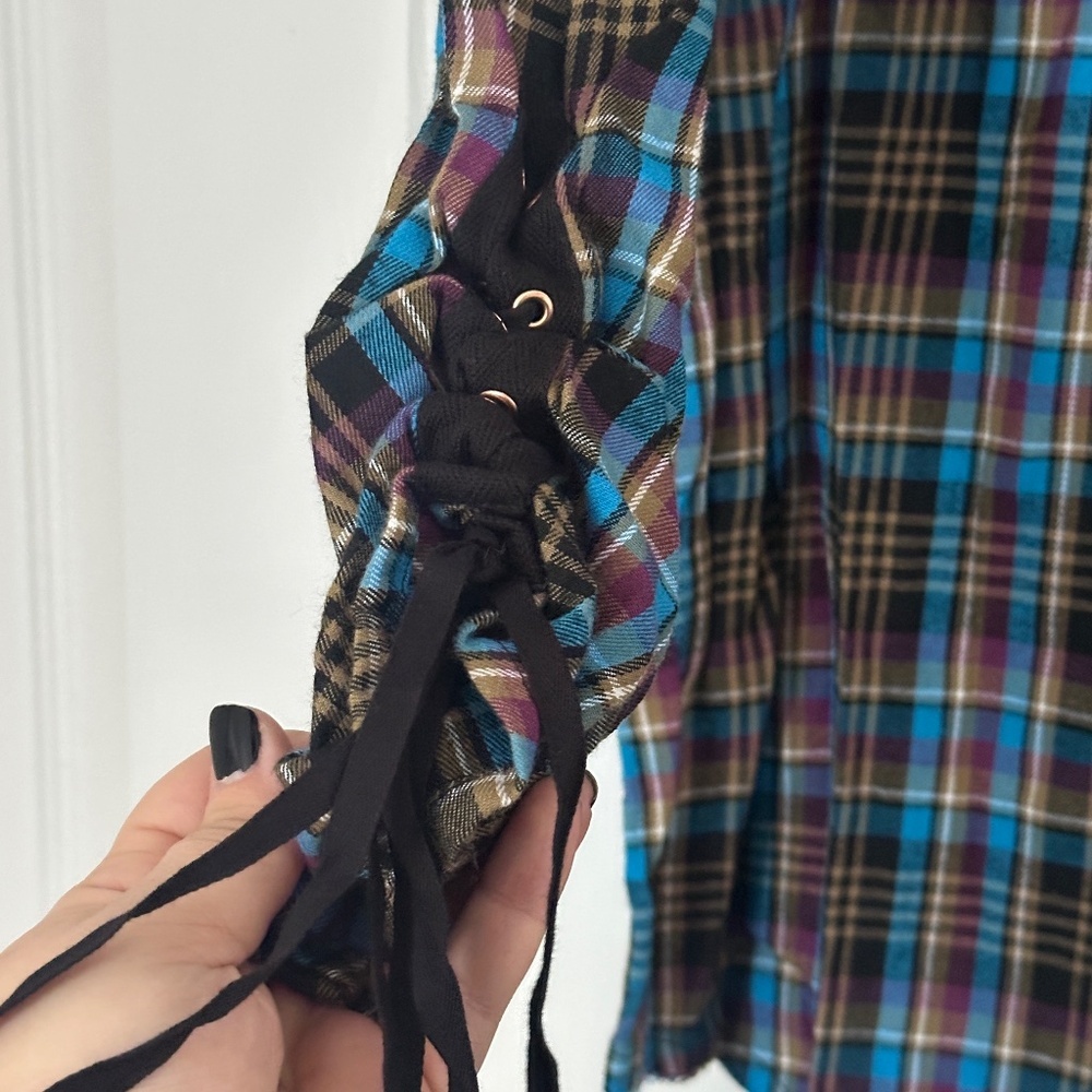 Brand New Savage X Fenty Tied Up Tartan Raw Hem Sleep Shirt Plaid Blue Size XL - Picture 3 of 8